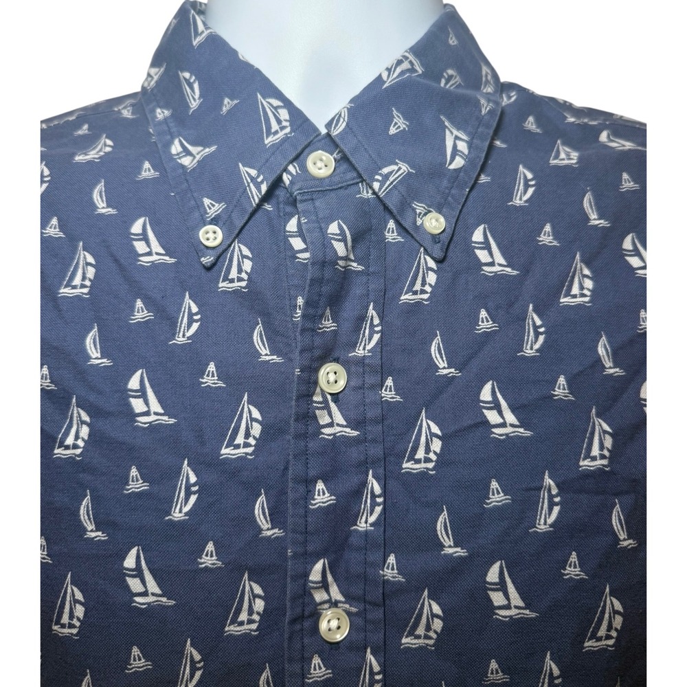 Ralph Lauren Mens L Slim Fit Shirt Blue Short Sleeve Button Down Sailboat Print - Picture 6 of 8